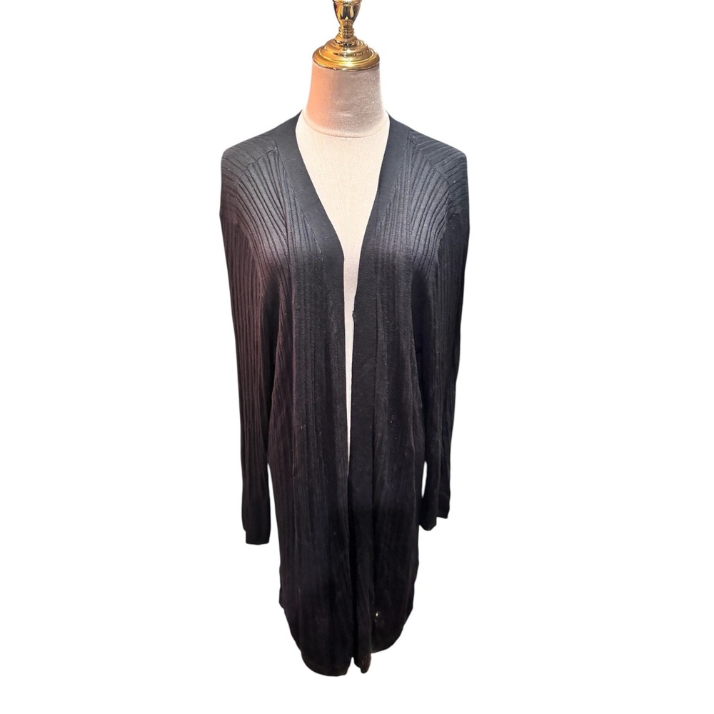 AVA AND VIV Black Ribbed Duster Cardigan Sweater Plus Size 3X NWT layering light